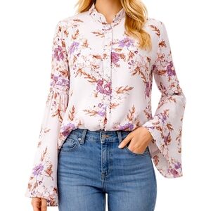 Free People Easy Girl Floral Tunic Bell Sleeve Boho Western NWT S